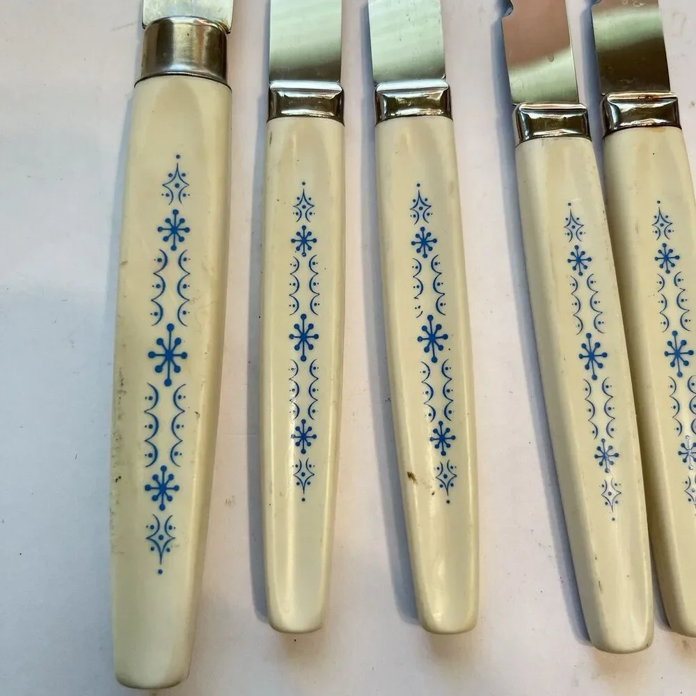 Caravelle Regent Sheffield 10 Pc Knives Blue Snowflake Starburst Pattern